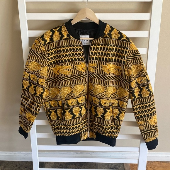 Zara Mens PADDED JACQUARD BOMBER JACKET Size Large - Picture 4 of 15